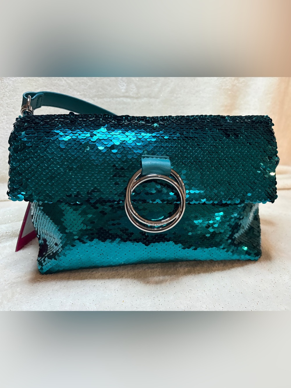 NWT Vince Camuto "Livy" Sequin Flap Shoulder & Crossbody Bag in Quetzal Teal